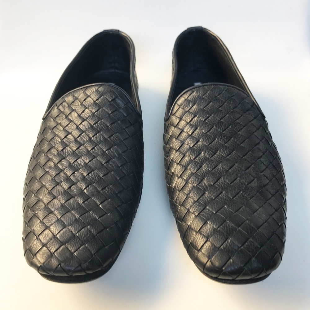 NEW! BOTTEGA VENETA BLACK LEATHER MADE IN ITALY LOAFER FLATE MEN'S SIZE 42; US 9
